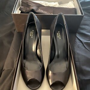 Gucci Black Wedged Peep Toe , Great Condition fits size Us women 9 / 10